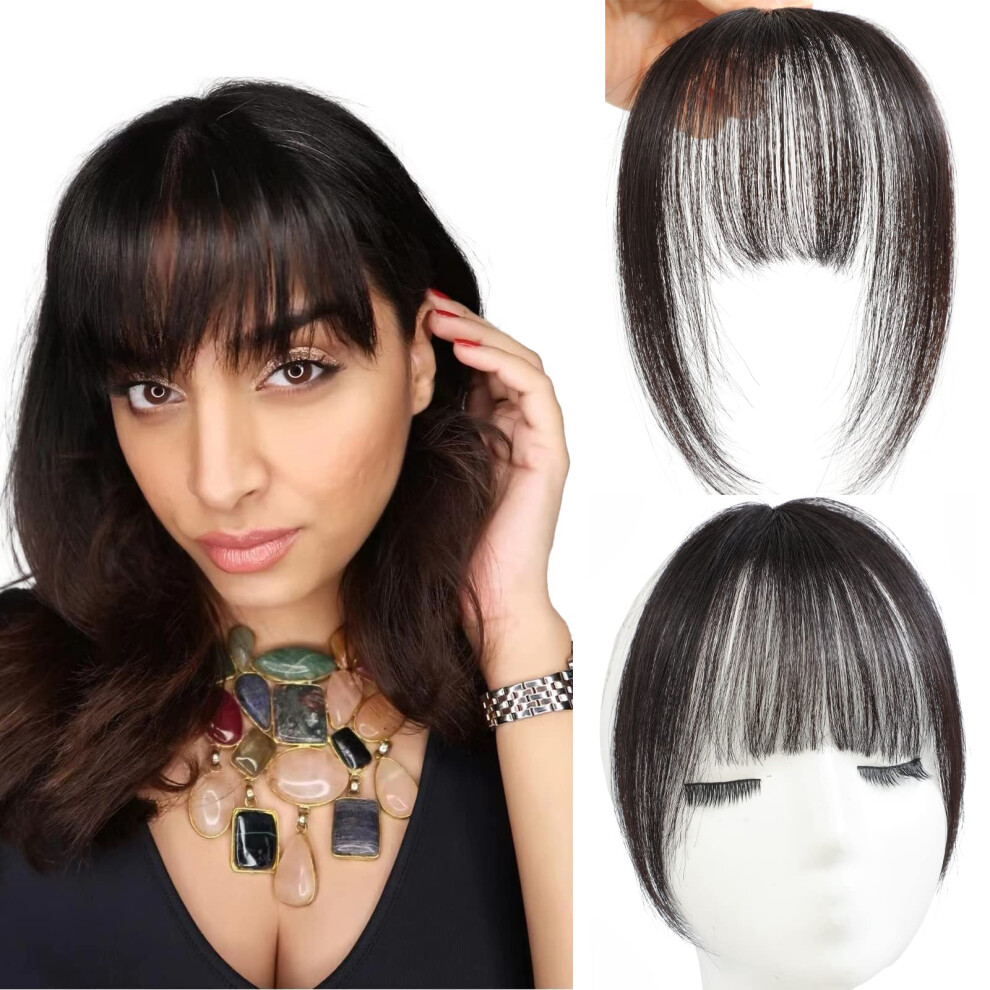 Unisex Clip In Human Hair Bangs For Women Natural Color Wispy Fringe Hair Piece Instant Style Change Reusable
