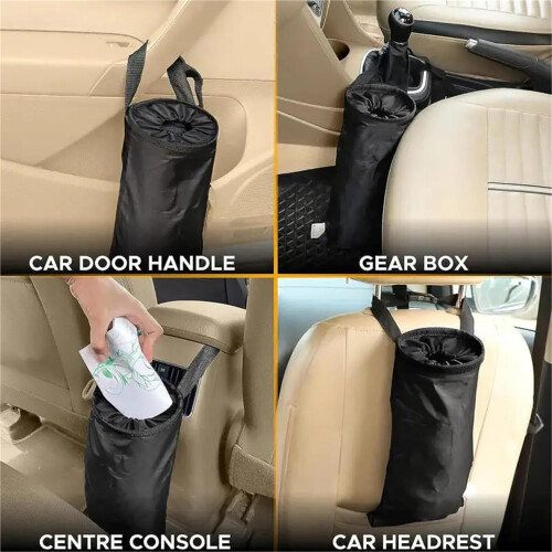 2PCS Black Foldable Car Trash Can with Backseat Mount, Spacious Garbage Bin and Storage Bag 1