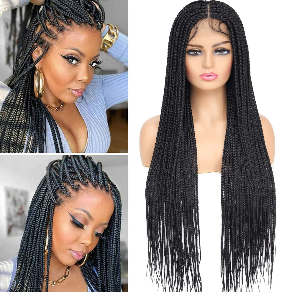 36 Inch Knotless Braided Wig 360 Lace Front with Baby Hair for Black Women Synthetic Lightweight