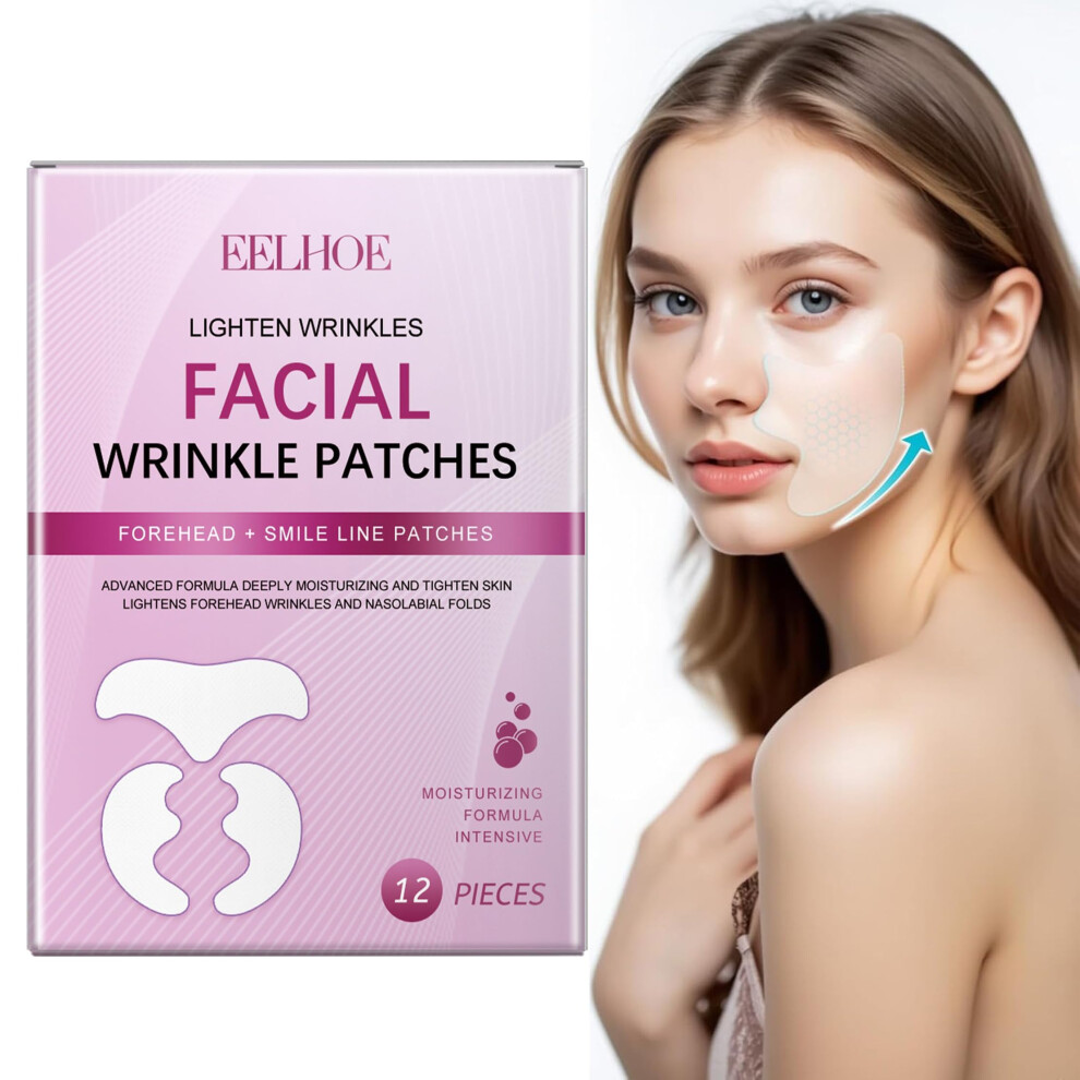 Anti Wrinkle Patches with Collagen, Reusable Overnight Hydrogel Forehead and Facial Patches, 12 Pack