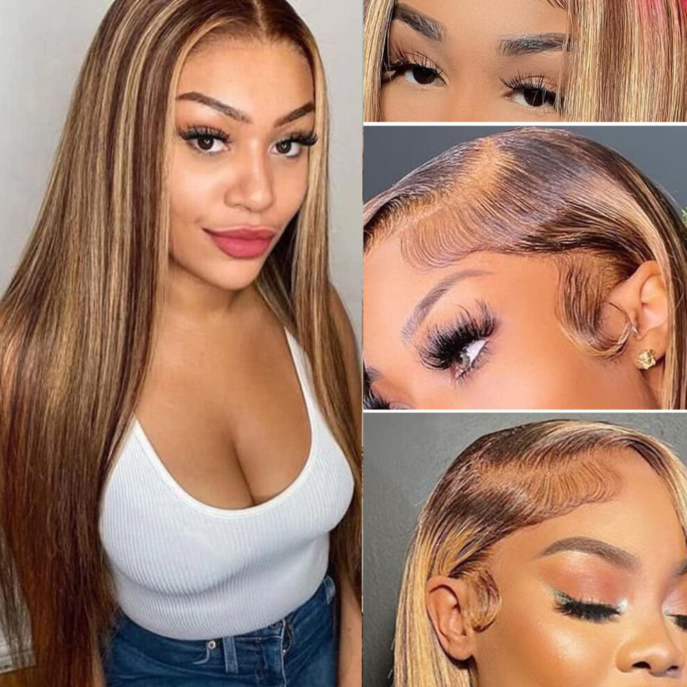 Unisex 13X4 Ombre Body Wave Human Hair Lace Front Wig Pre Plucked Hairline With Baby Hair