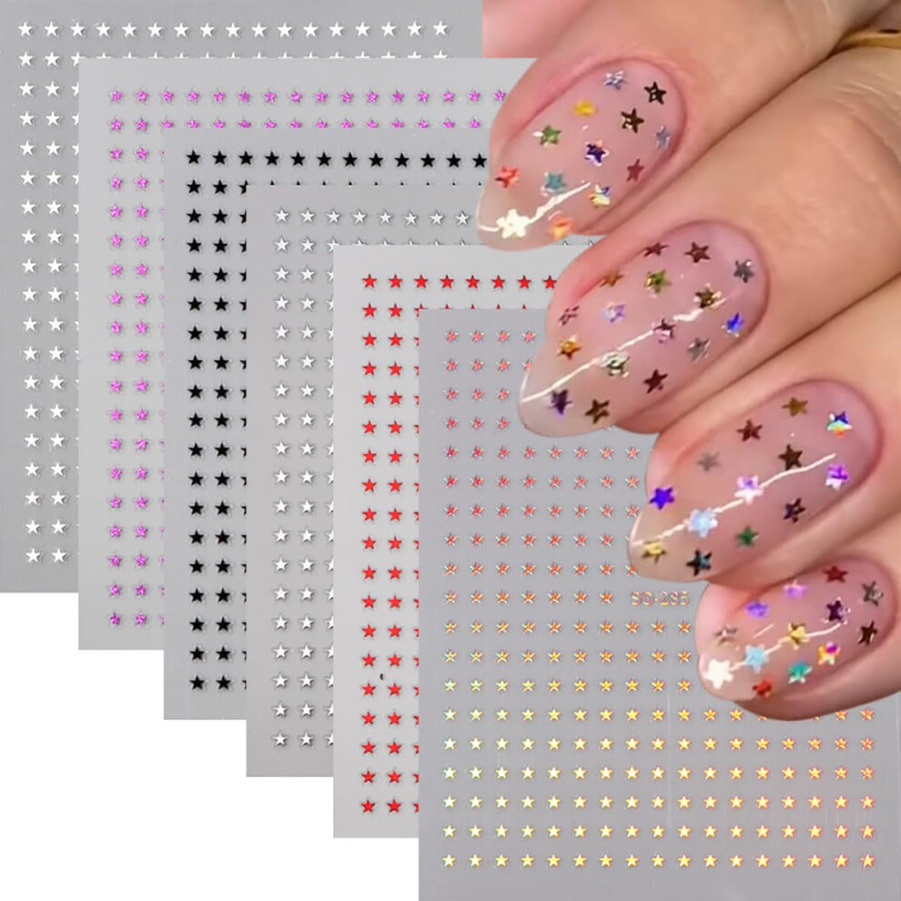 SelfAdhesive Star Nail Art Stickers 6PCS Glitter Decals Black Silver Red Purple White for DIY Manicure