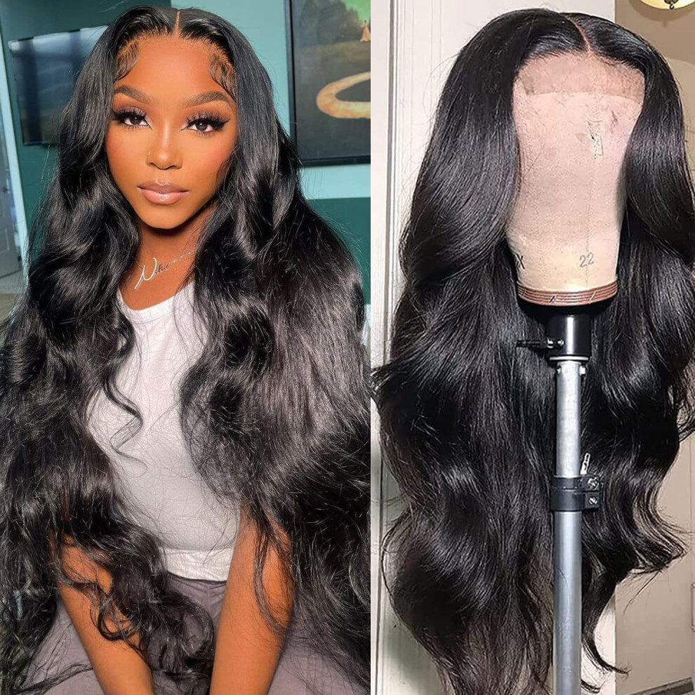 28 Inch 4x4 Lace Closure Wig Body Wave Brazilian Virgin Human Hair Pre Plucked 150% Density