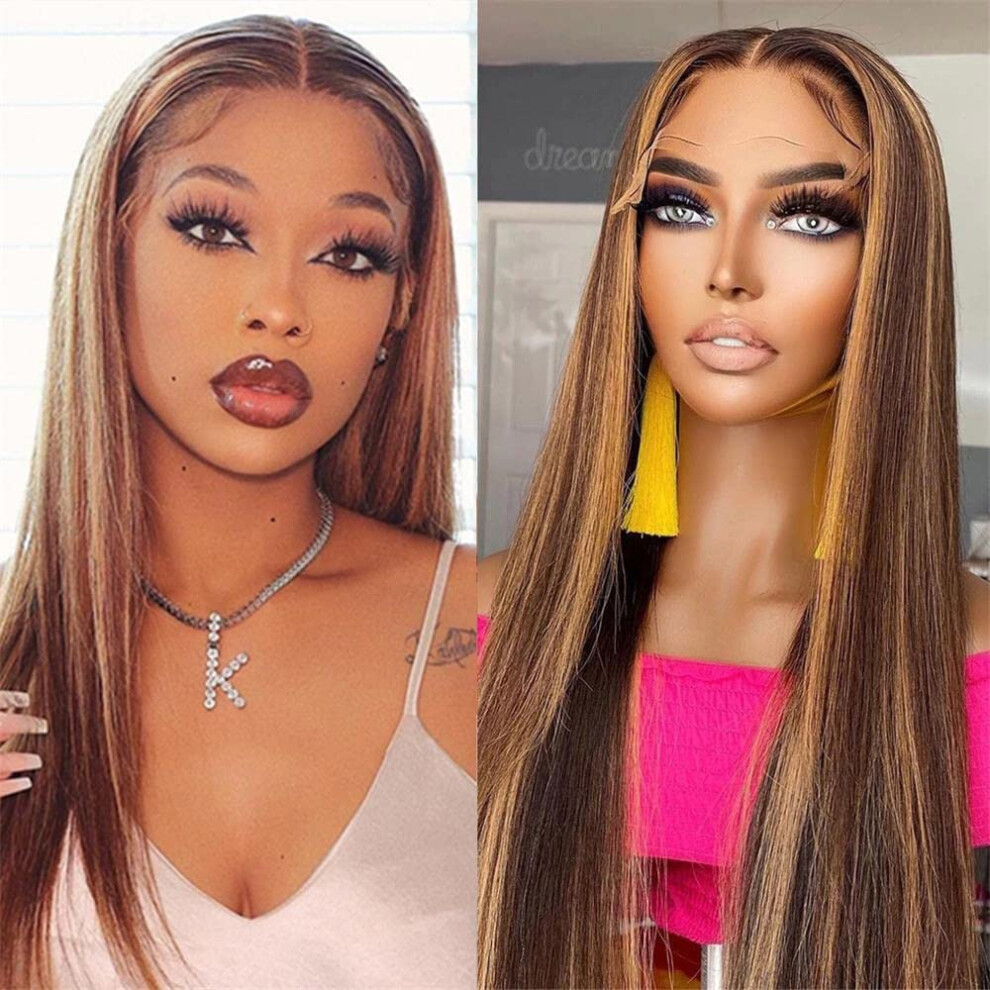 Unisex Brown Human Hair Lace Front Wig Ombre Honey Blonde 13X4 Hd Glueless Brazilian Wig Pre Plucked
