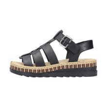 Sandali con zeppa in pelle Rieker - Nero