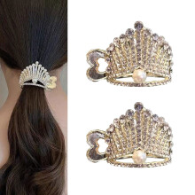 Crown Hair Clip Set with Crystal and Pearl Rhinestone, Elegant Alloy Ponytail Holder