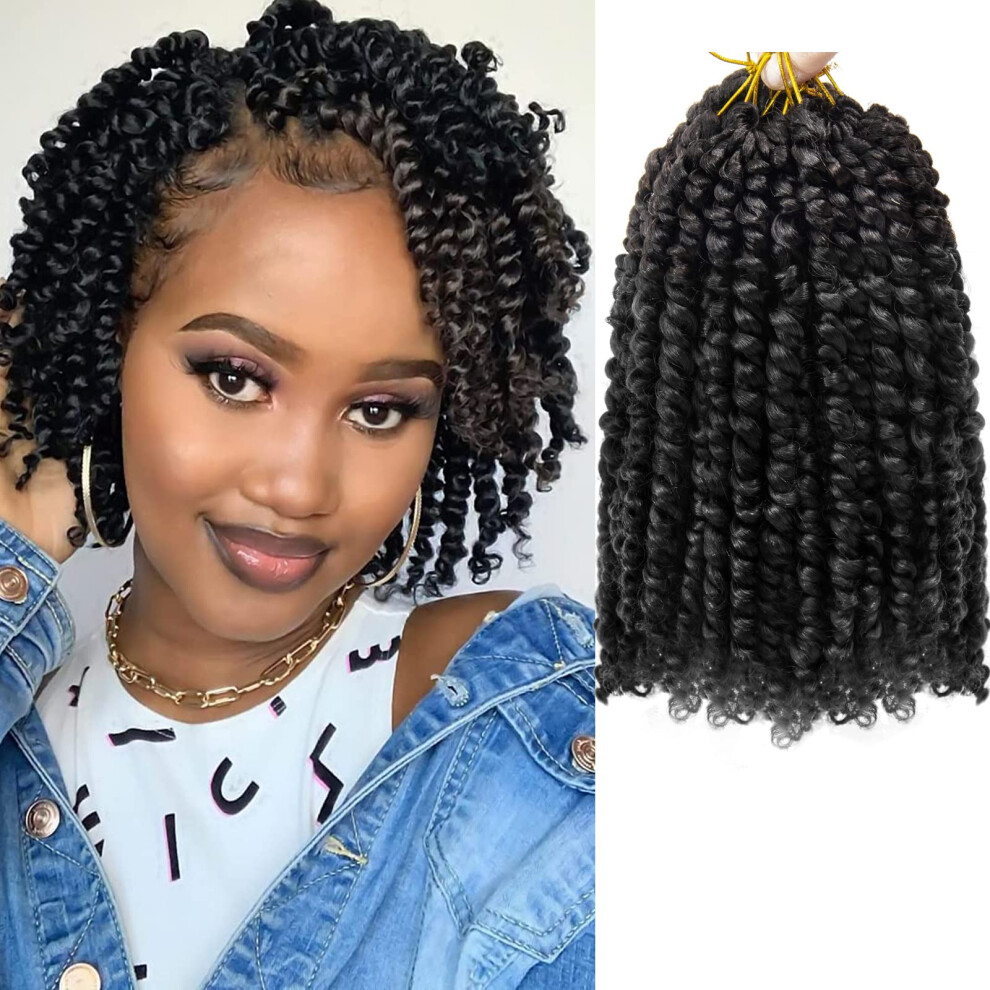 Unisex 8 Packs Passion Twist Crochet Hair 10 Inch Ombre Extensions #1B, Readytoinstall Pretwisted Braiding Hair With Curly Ends