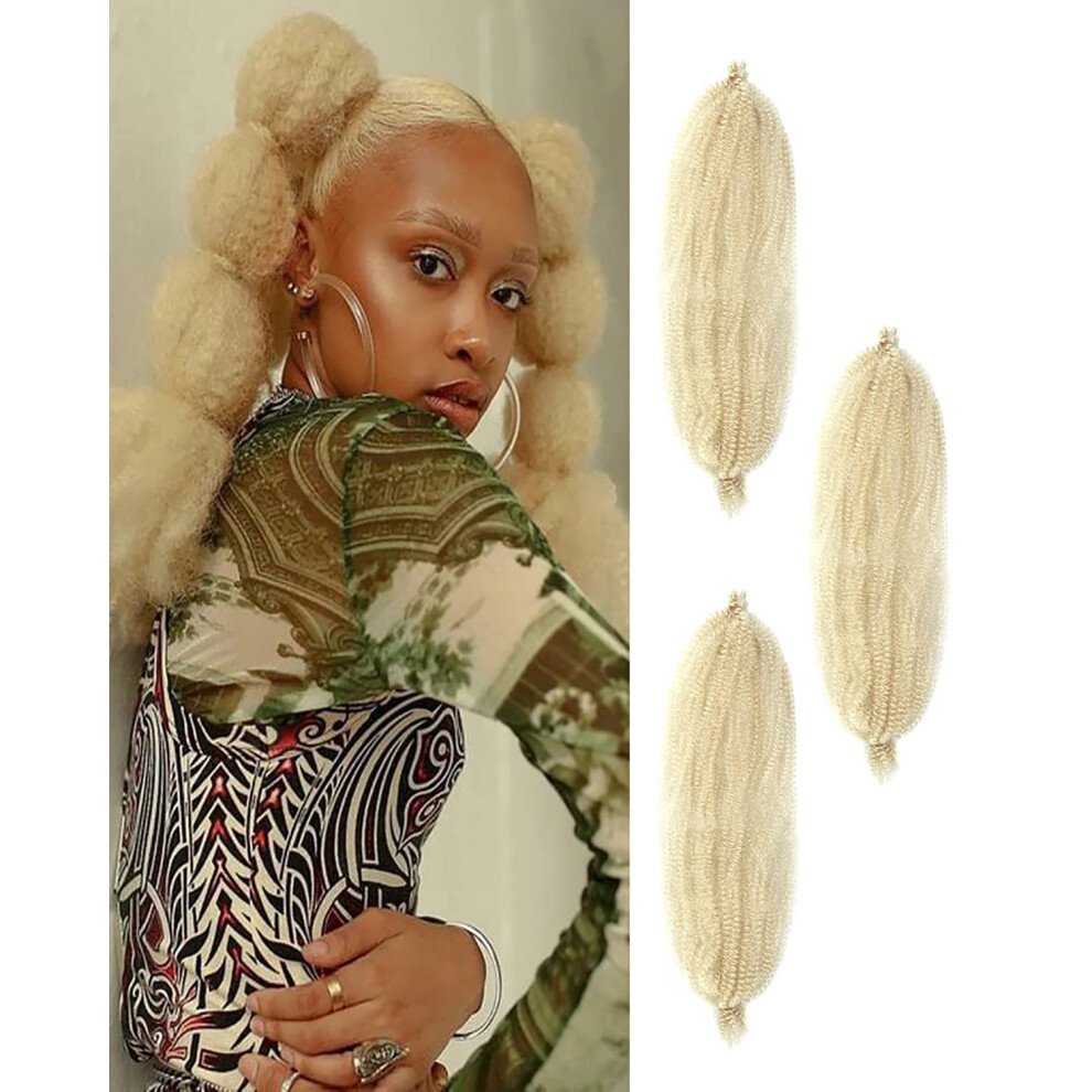 Unisex Black 16 Inch 613 Blonde Afro Twist Hair 3 Packs, Preseparated Marley Crochet Hair For Women