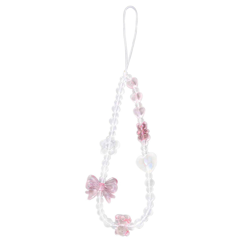Beaded Phone Charm Strap With Butterfly And Heart, Kawaii Antiloss Wrist Lanyard Pink 9070919851643