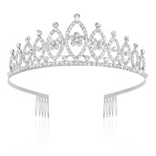 Silver Crystal Tiara for Women Birthday Party and Wedding, Sparkling Bridal Crown with Side Combs