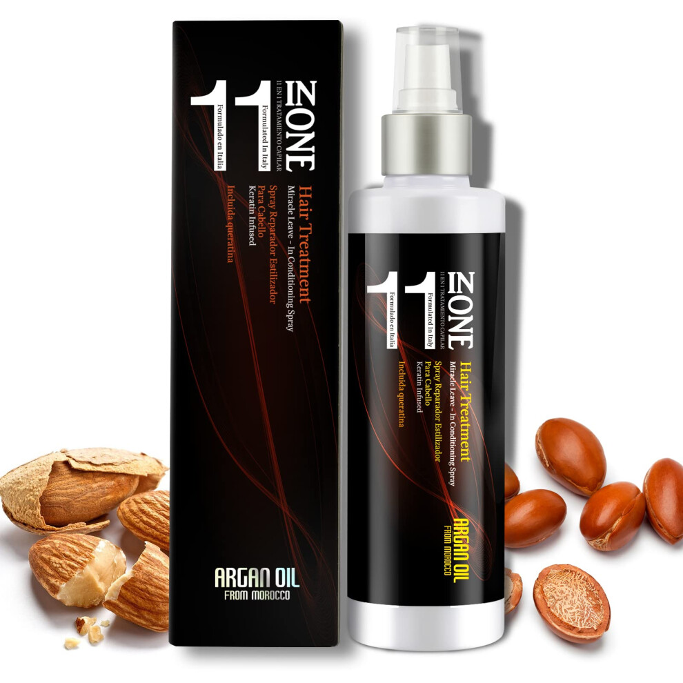 11 in 1 Argan and Almond Oil Leave In Conditioner Spray for Frizzy Hair, Heat Protectant, Deep Hydration