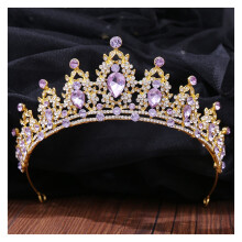 Bridal Crown Gold Purple Crystal Rhinestone Wedding Tiara with Secure Hold and Comfortable Fit