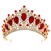 Queen Crown for Women Red Crystal Rhinestone Tiara Birthday Party Hair Accessories Royal Vintage Style