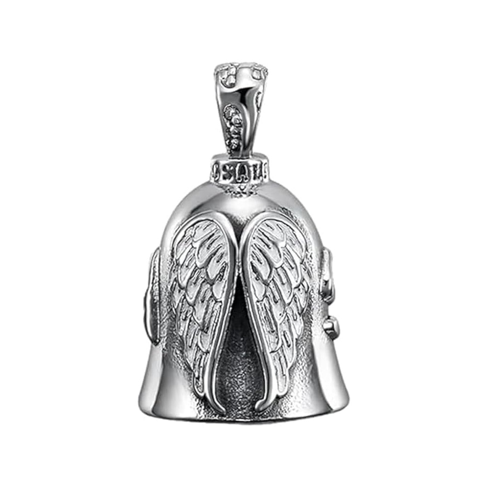 Guardian Bell Motorcycle With Winged Classic Design, Good Luck Protective Keychain For Bikers Silver 9113335642966