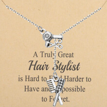 Hair Stylist Necklace with Comb and Hair Dryer Charm – Hairdresser Graduation and Thank You Gift