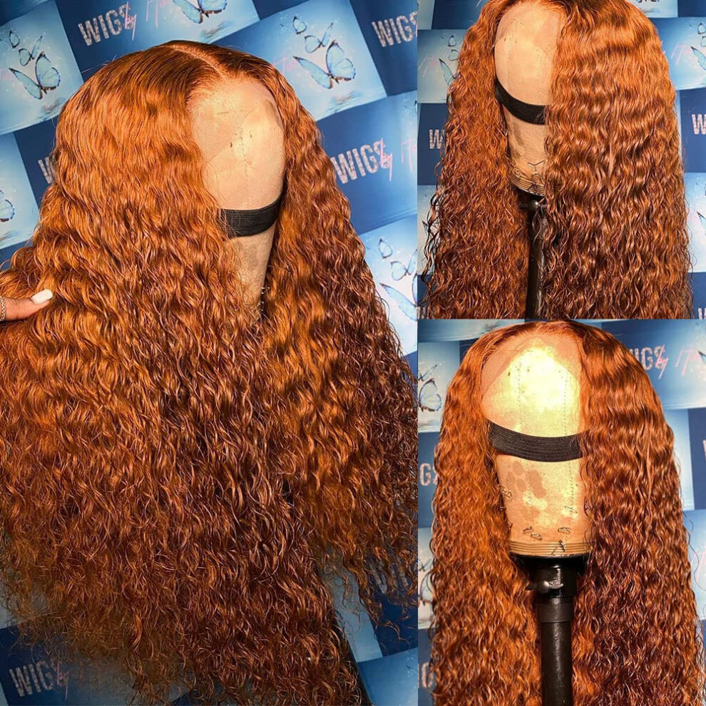 Unisex Orange Ginger Curly Lace Front Human Hair Wig 13X4 Brazilian Remy 20 Inch Preplucked 150 Density