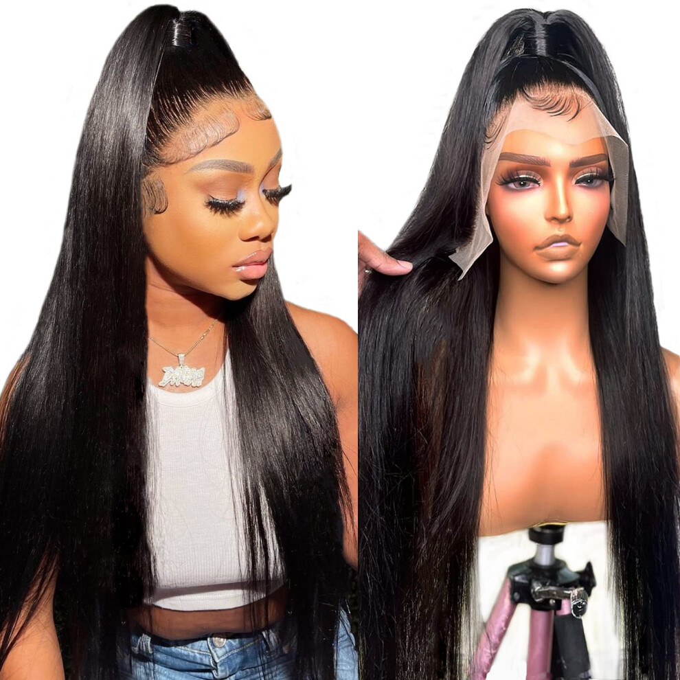 Unisex 26 Inch 13X6 Hd Lace Front Wig Human Hair Straight Brazilian Glueless Pre Plucked Natural Hairline