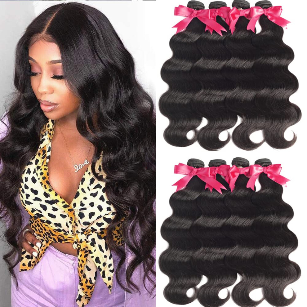Unisex Brazilian Body Wave Human Hair Bundles 1622 Inch 4Pcs 10A Virgin Remy With Closure Natural Color