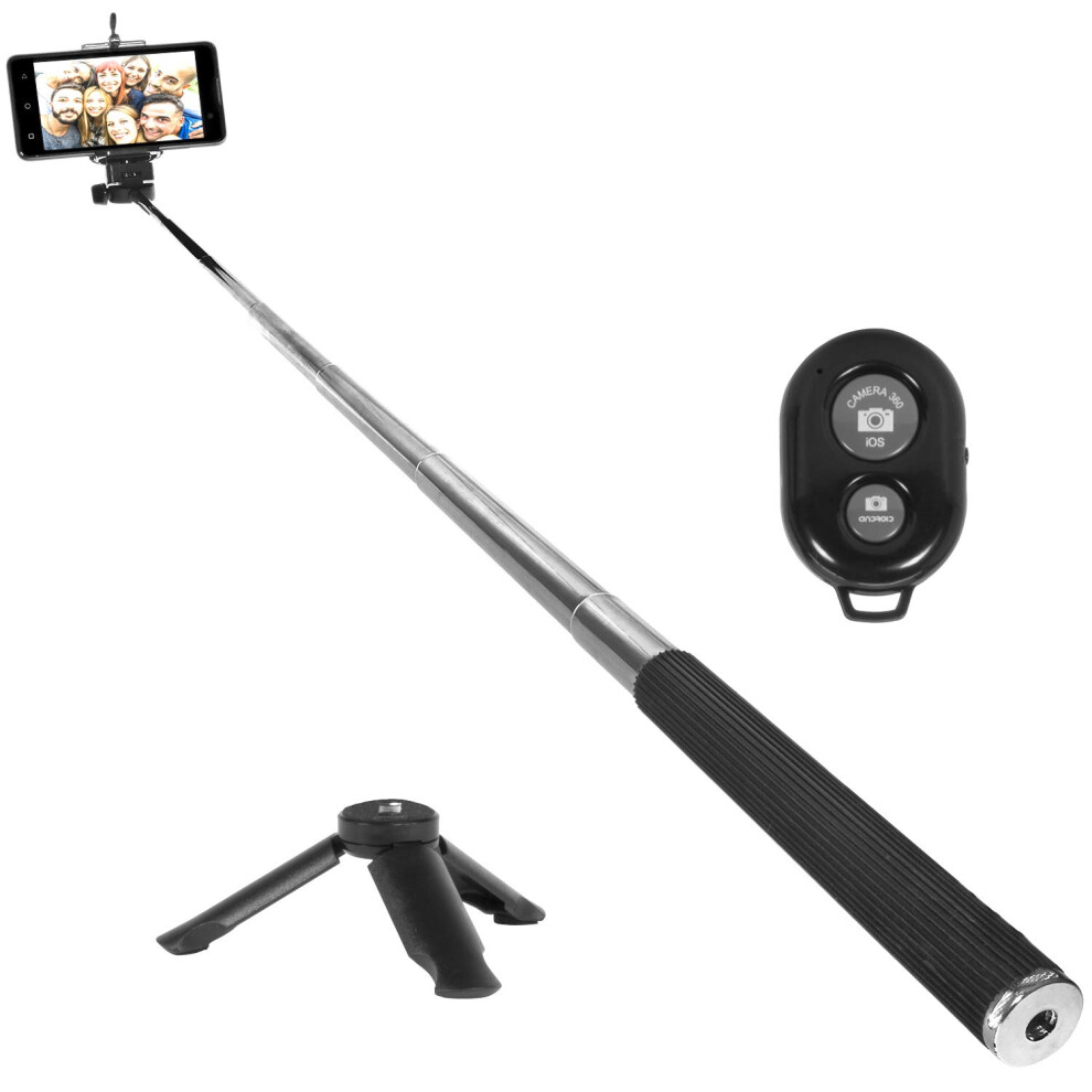Selfie Stick With Tripod And Wireless Remote, Telescopic Metal, Adjustable For Iphone And Android 9113335643062