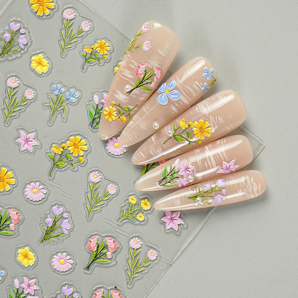 Sunflower Nail Art Stickers 5D Textured SelfAdhesive Floral Decals for DIY Salon Manicure