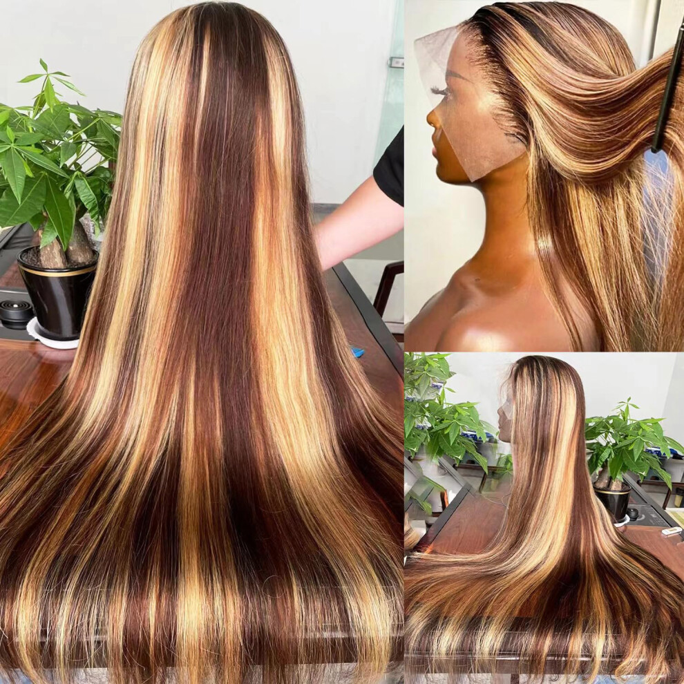 Unisex Honey Blonde 13X6 Lace Front Wig Human Hair 26 Inch Pre Plucked Glueless Straight Wig With Baby Hair
