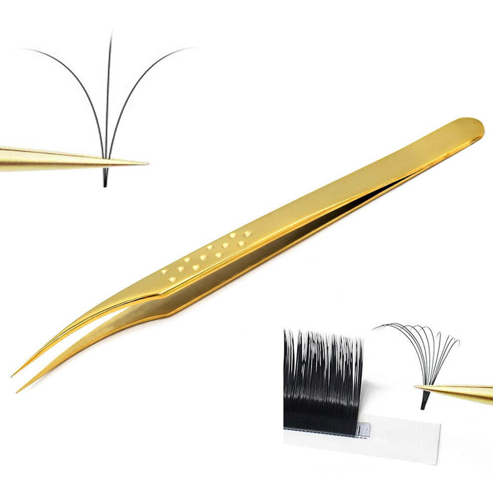 Golden Eyelash Extension Tweezers Dolphin Shape Stainless Steel Precision Lash Isolation Volume