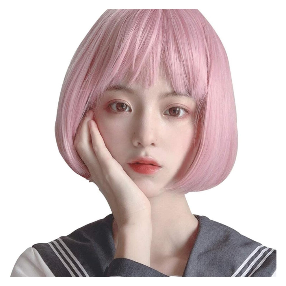 Pink Short Straight Synthetic Wig HeatâResistant Fiber Adjustable Fit for Party and Daily Wear