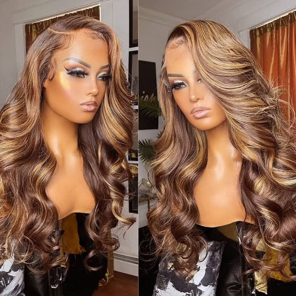 Unisex 13X6 Hd Lace Front Wig Honey Blonde Human Hair, 22 Inch Body Wave, Pre Plucked Bleached Knots