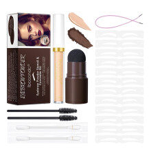 Eyebrow Stamp Kit with 12 Reusable Stencils and Concealer, Waterproof Brow Powder for Natural Look 02#