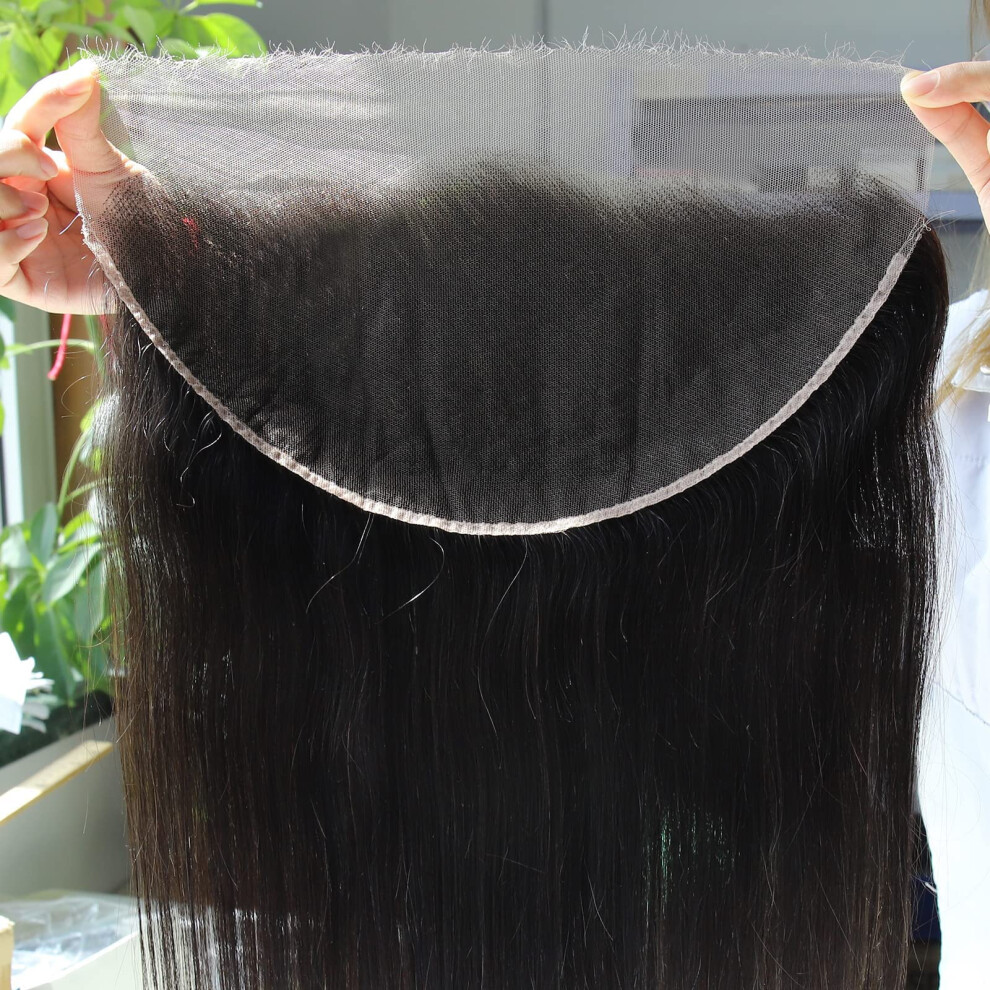Unisex Hd Lace Frontal 13X6 Invisible Swiss Pre Plucked Virgin Human Hair Straight 12 Inch