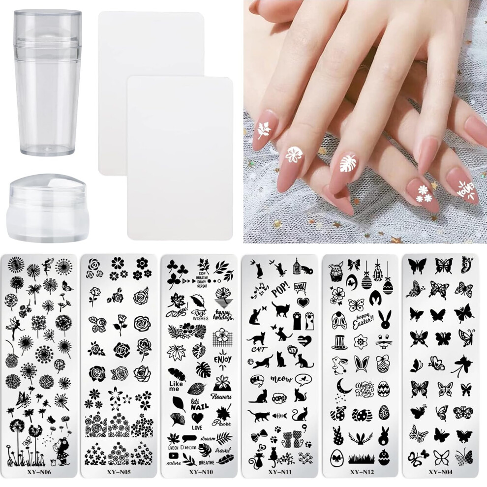 Nail Stamping Plates Set with Stamper and Scraper, Stainless Steel Nail Art Kit for Beginners