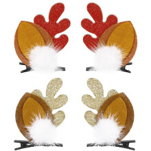 Christmas Hair Clips for Women Girls, Festive Reindeer Antler Hair Accessories with Glitter Ears for Holiday Parties