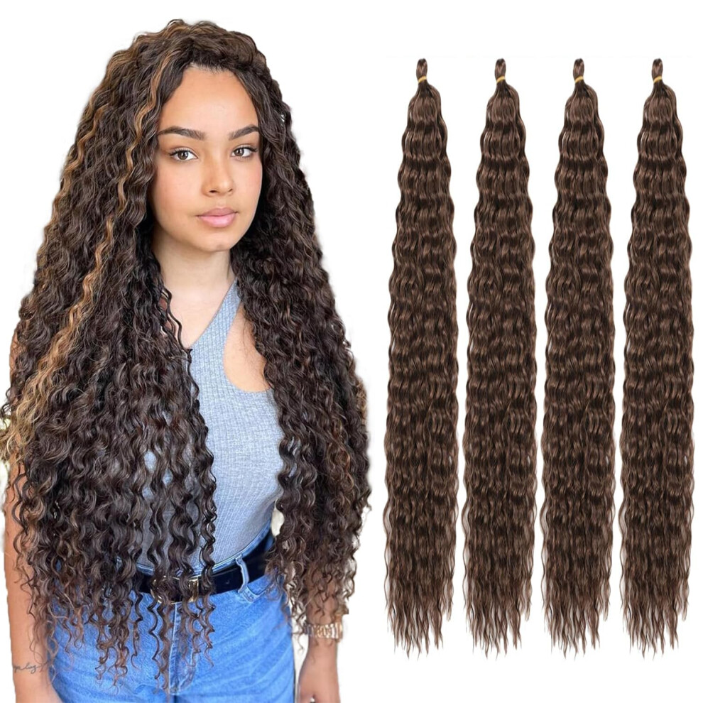 Unisex Black Ocean Wave Crochet Hair 30 Inch 4 Packs Wet And Wavy Synthetic Braids For Women Lightweight