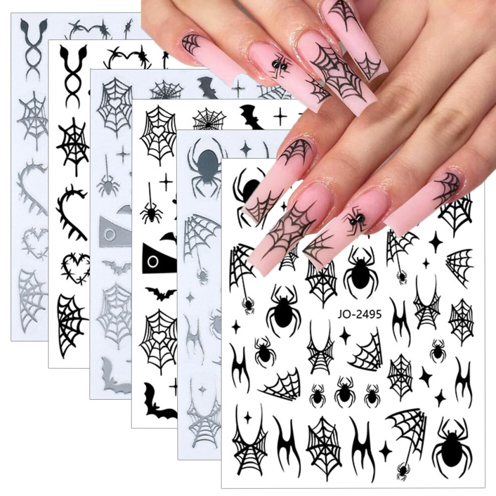 Halloween Nail Art Stickers 3D SelfAdhesive Decals 6PCS Spider Web Ghost Skull Bat Designs for Women Girls