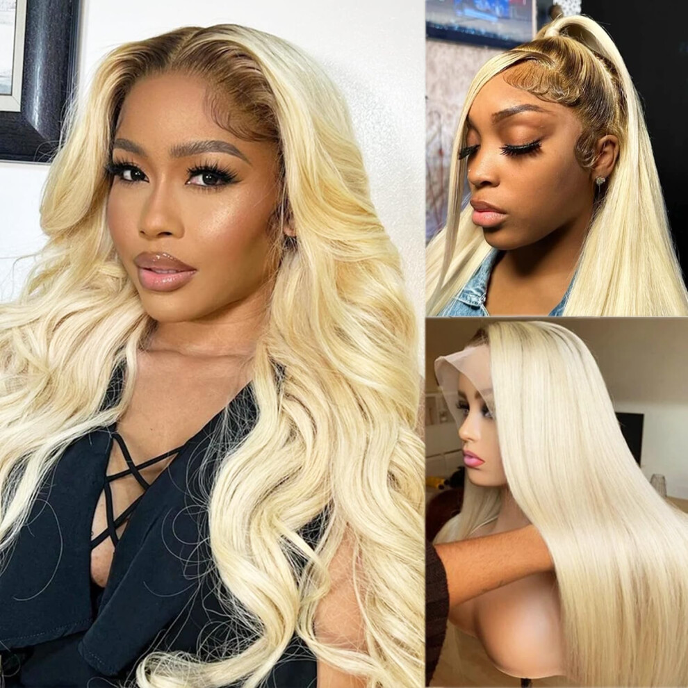 Ombre Blonde Lace Front Wig Human Hair 22 Inch 13x4 HD Transparent Lace Pre Plucked 180% Density Brazilian Virgin
