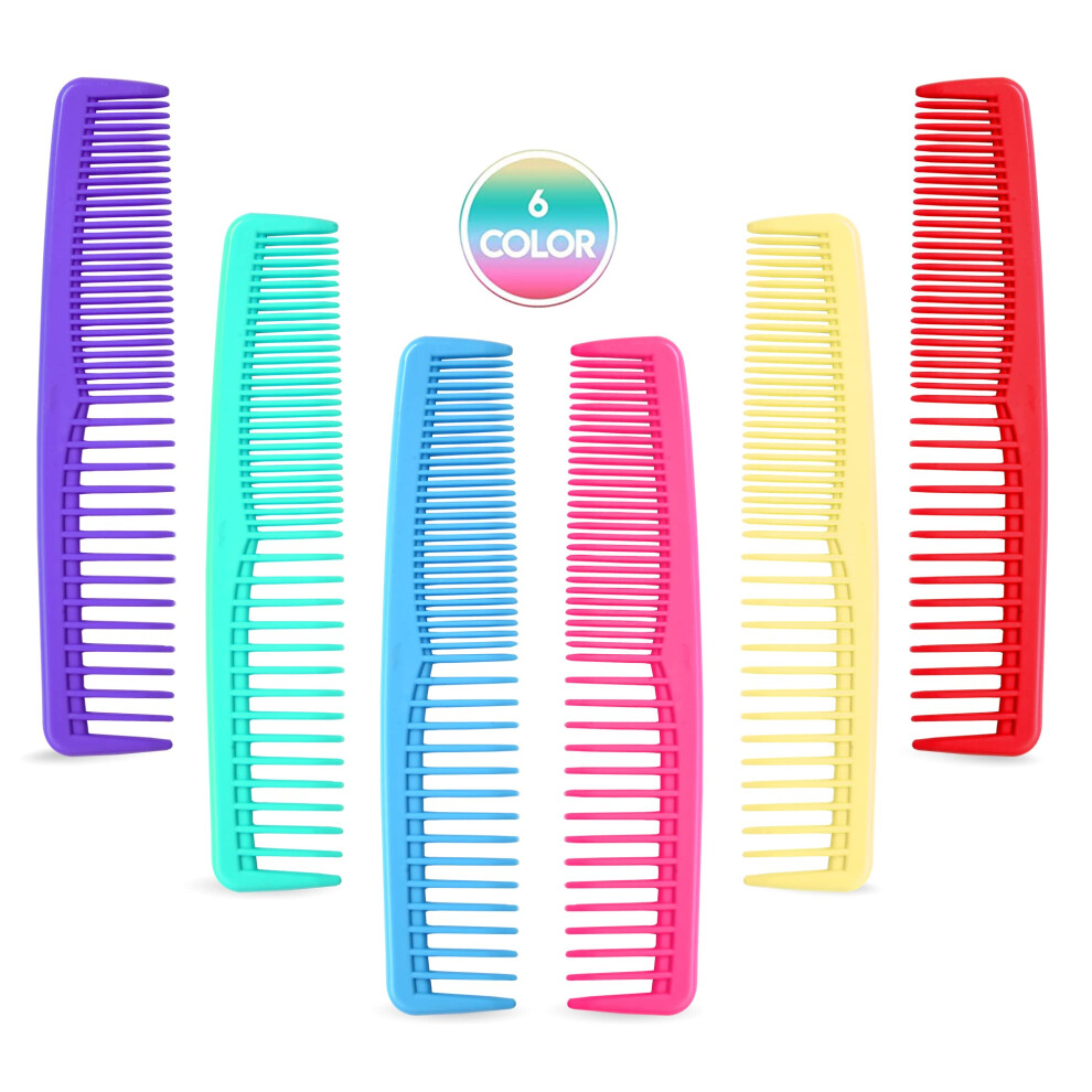 Unisex Colorful Wide Tooth Detangling Comb Set For Effortless Knot Removal, 6 Durable Plastic Combs