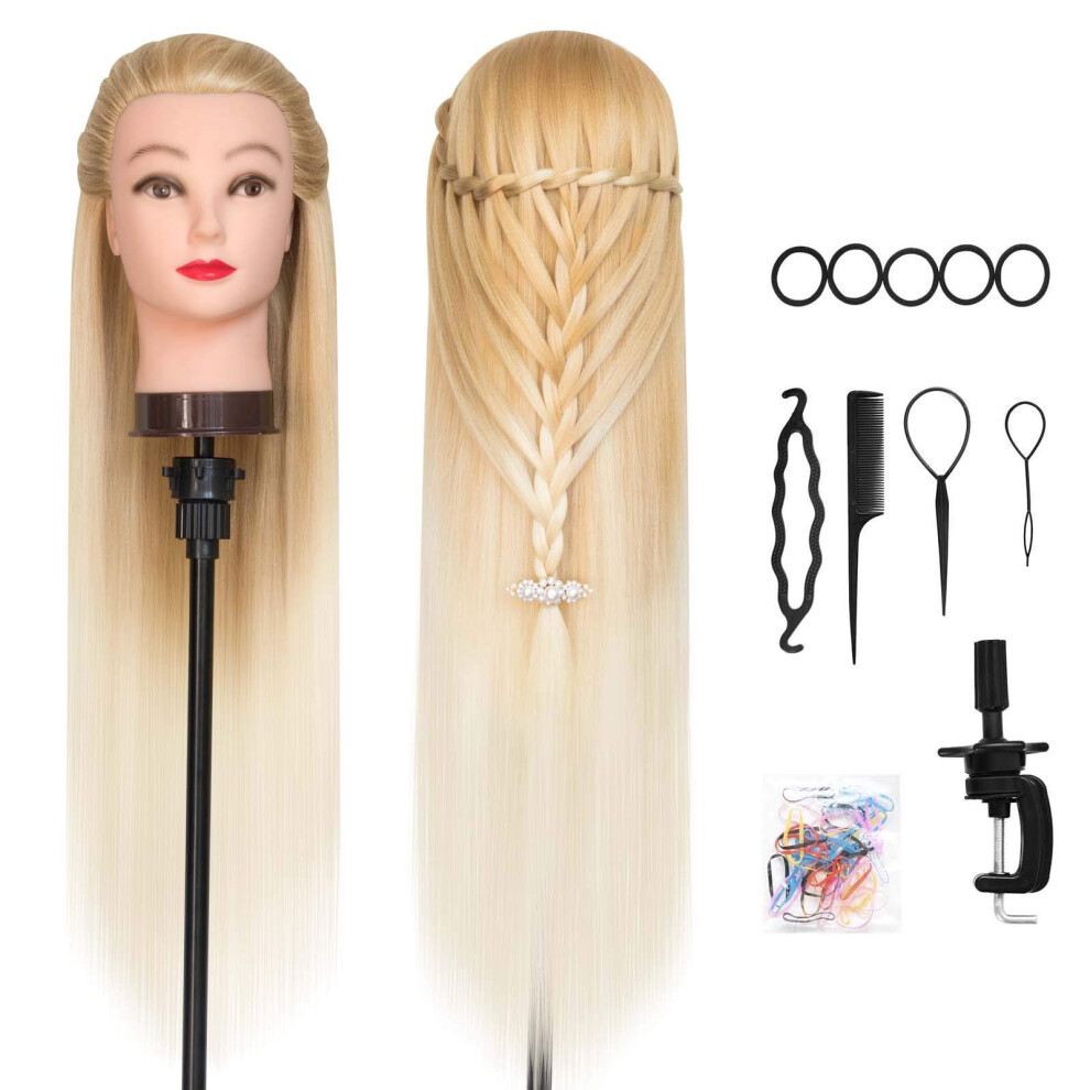 Unisex Golden 28' Blonde Mannequin Head With Hair For Styling Practice, Braiding Set, Heatfriendly, Clamp