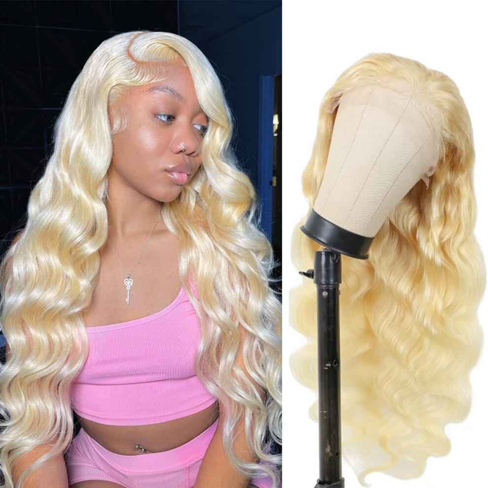 Unisex 26 Inch 613 Blonde Lace Front Wig Human Hair Body Wave 13X6 Glueless Pre Plucked Baby Hair Natural Hairline 150% Density