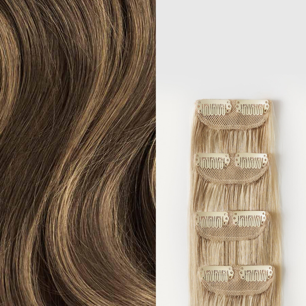 Unisex Brown Remy Human Hair Topper Clip In For Thinning Hair, 12 Inch Ash Balayage, Instant Volume