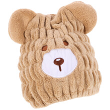 Kids Hair Drying Towel Wrap Coral Fleece Bear Design Quick Dry Soft Cap for Girls and Boys