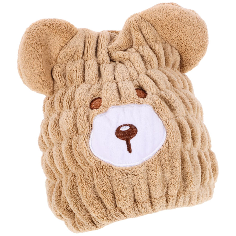 Kids Hair Drying Towel Wrap Coral Fleece Bear Design Quick Dry Soft Cap For Girls And Boys Orange