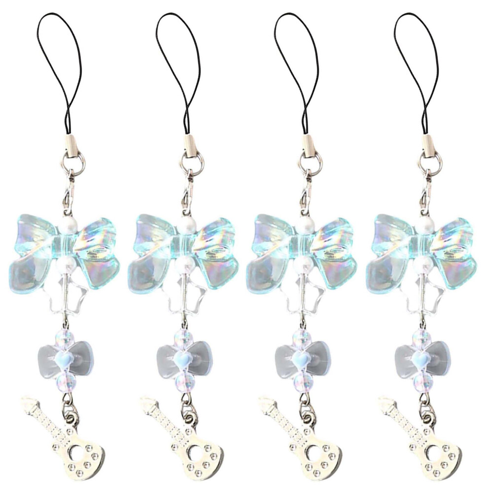 4Pcs Beaded Phone Charm Keychain Set, Colorful Butterfly And Heart Beads Strap For Wrist And Bag 9174973351467