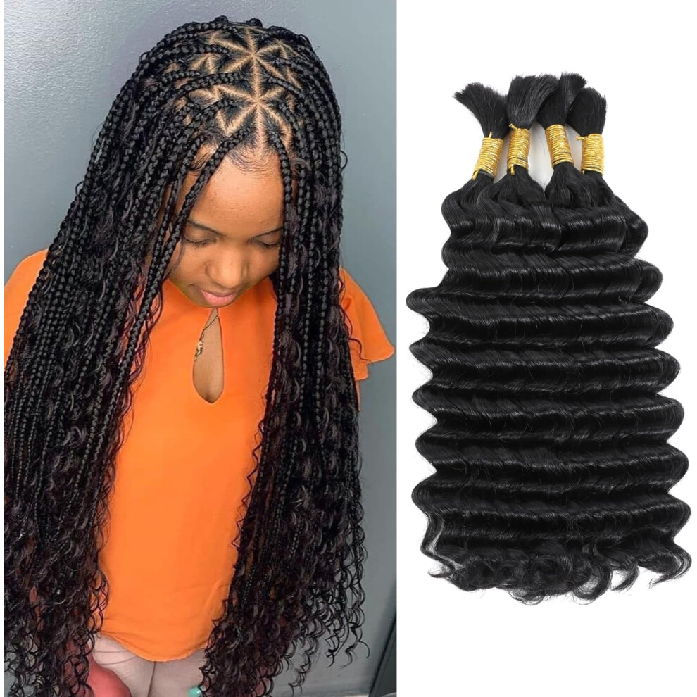 Unisex 20 Inch Deep Wave Human Braiding Hair 10A Brazilian Bulk Extensions No Weft 1B Color For Boho Braids