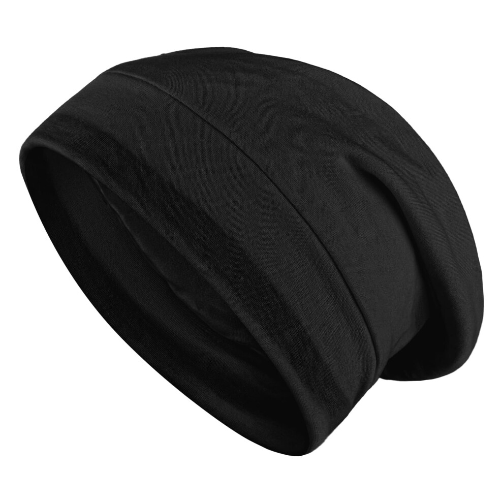 Black Satin Hair Bonnet With Adjustable Strap For Curly Natural Hair, Frizz Reduction Silk Sleep Cap