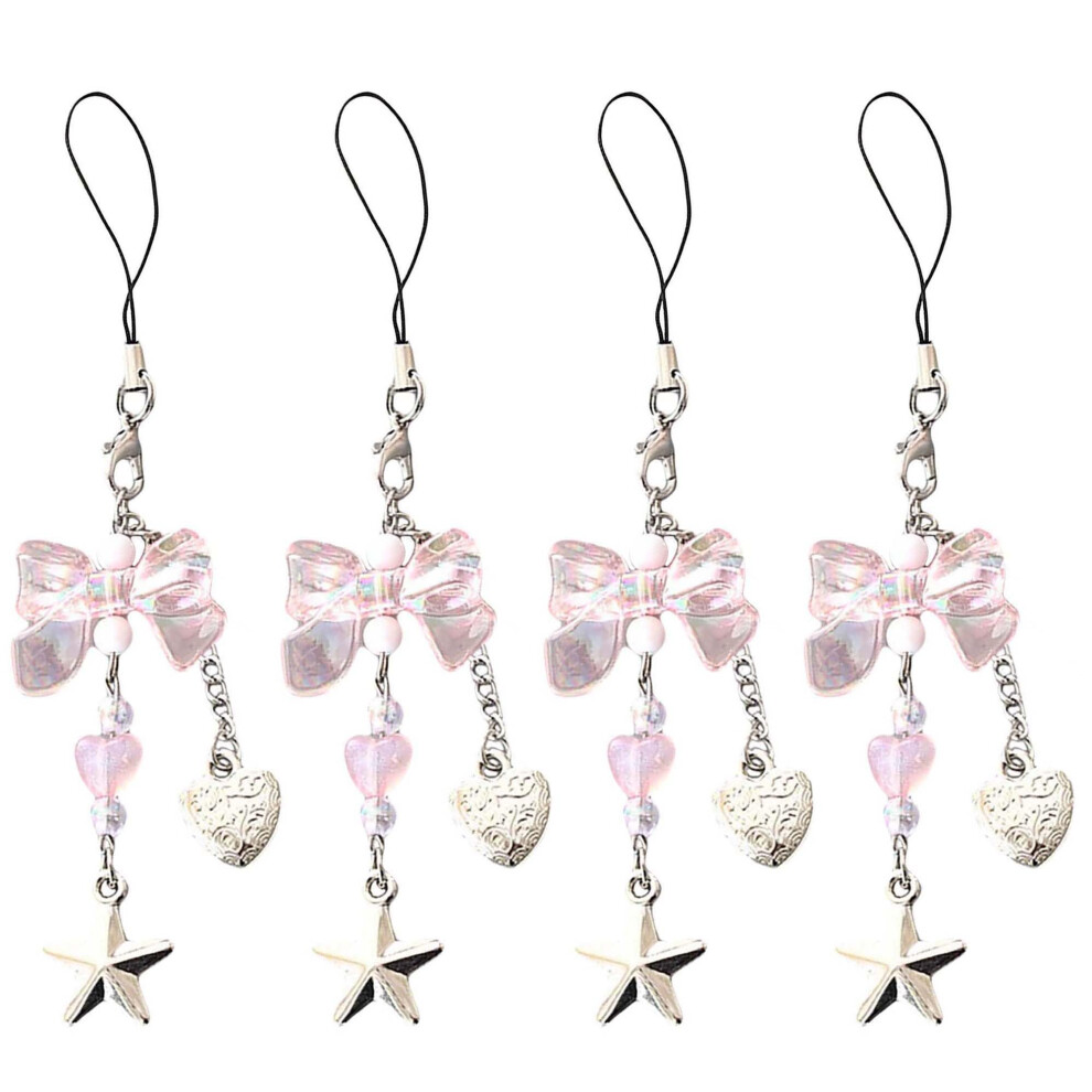 4Pcs Beaded Phone Charm With Star Butterfly And Heart Beads, Cute Phone Strap Keychain For Bags And Cameras 9174973351665