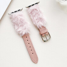 Luxury Pink Furry Leather Band for Apple Watch 38mm 40mm 41mm 42mm for Women, WinterReady Comfort