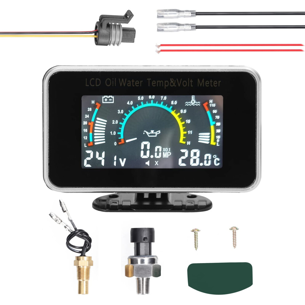 3 In 1 Car Dashboard Gauge Oil Pressure Water Temp Voltmeter Lcd Multifunction Meter 936V 9070919854859