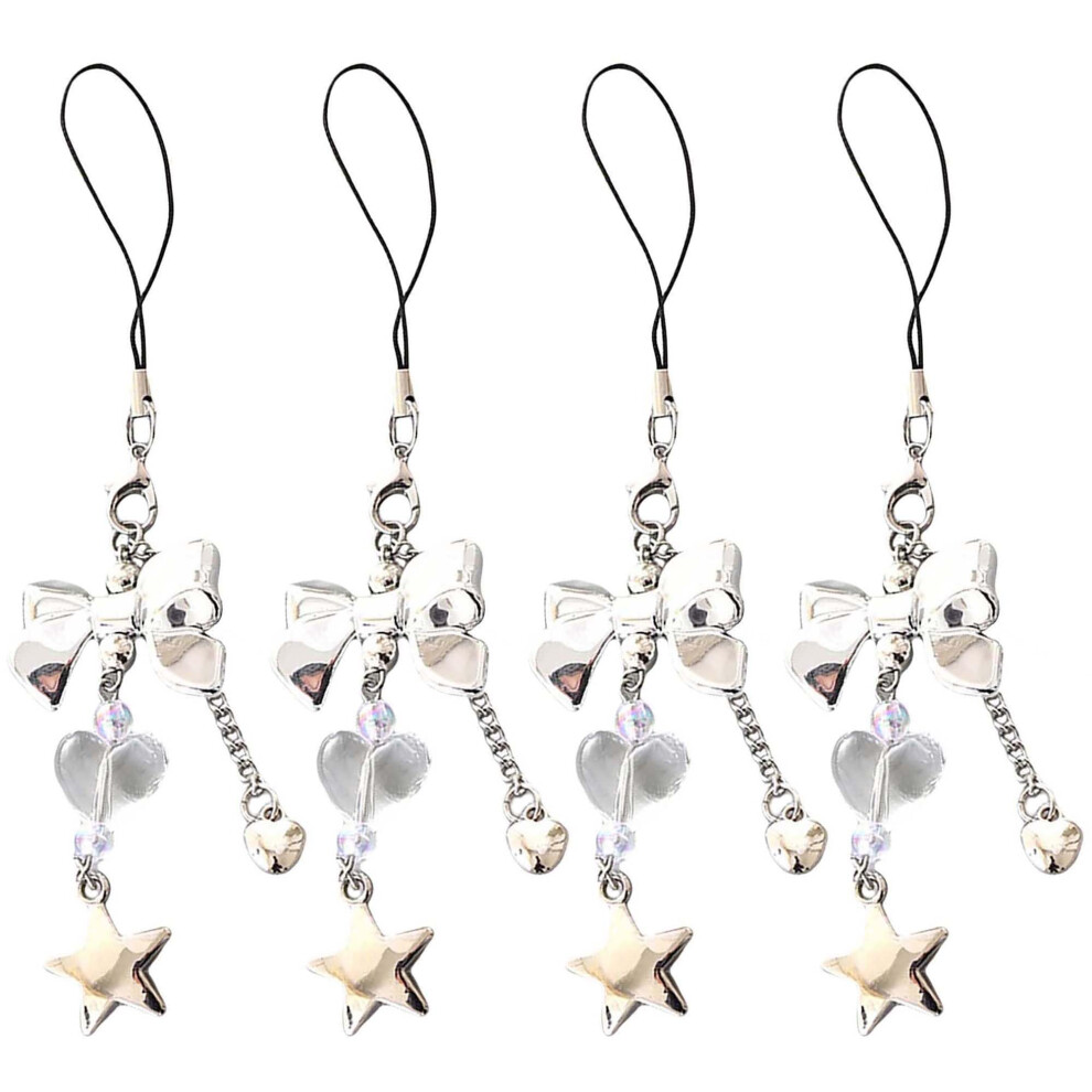 4Pcs Beaded Phone Charm Keychain With Star Heart Butterfly Beads, Cute Multiuse Strap For Bags And Phones 9174973352037