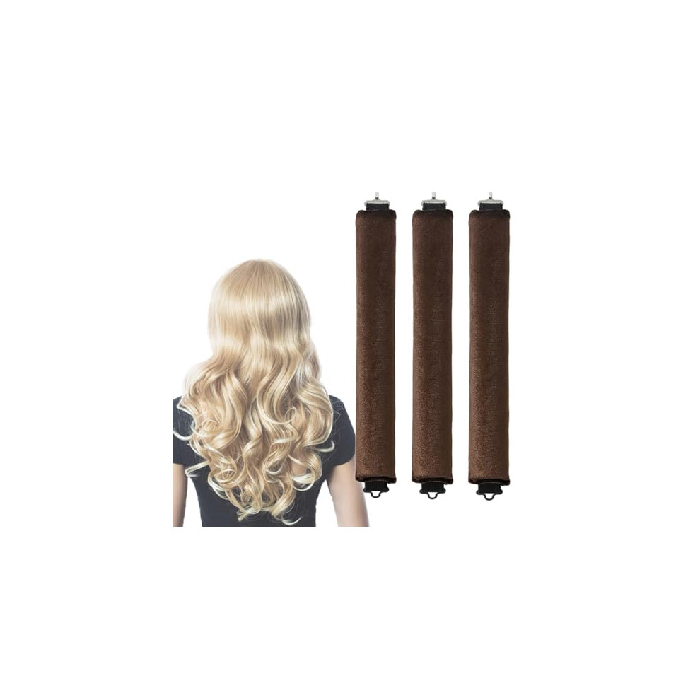 Brown Heatless Curling Rods Set, Flexible No Heat Hair Curlers With Hook For Overnight Curls, 3Pcs