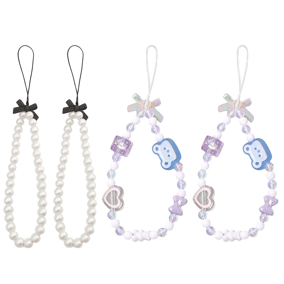 4Pcs Beaded Phone Charm With Heart Butterfly And Cute Bear Beads, Decorative Wrist Strap For Bags And Phones 9044945286731